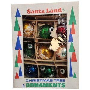 Vintage Santa Land Mercury Glass Ornaments Hand Blown Christmas Poland Box of 9